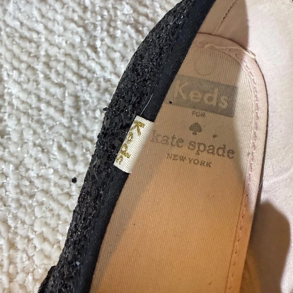 Keds x kate spade Black Glitter Sneakers Women's‎ 9.5 Ribbon Laces EUC
